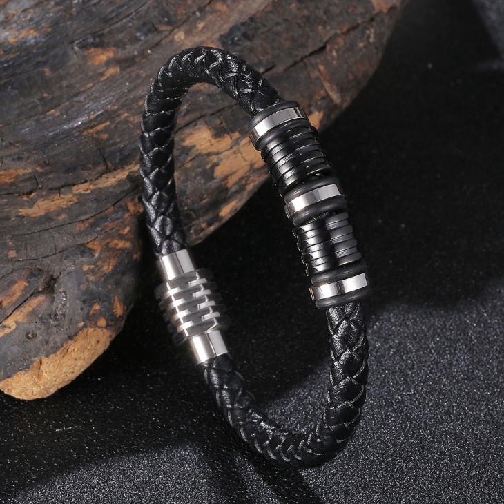 Mens Leather And Rubber Tubular Bracelet  |  Jewellery Accessories Jewellery