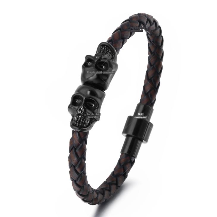 Mens Leather Cord Skull Bracelet  |  Jewellery Accessories Jewellery