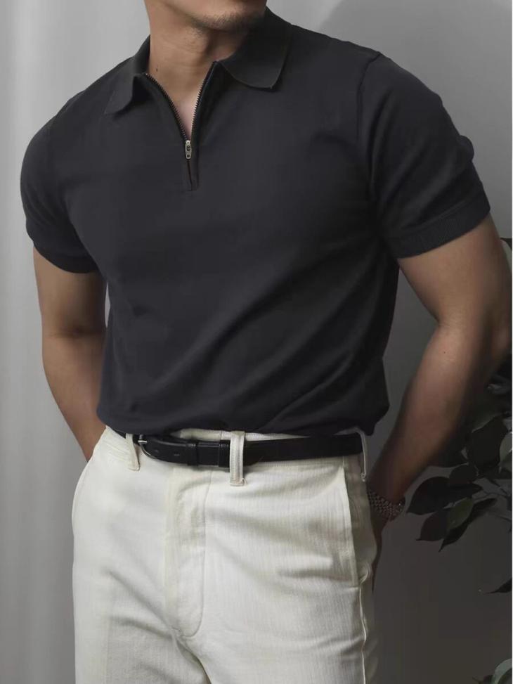 Mens Maxwell-Short Sleeve Half Zip Merino Polo  |  Polos Clothing Mens