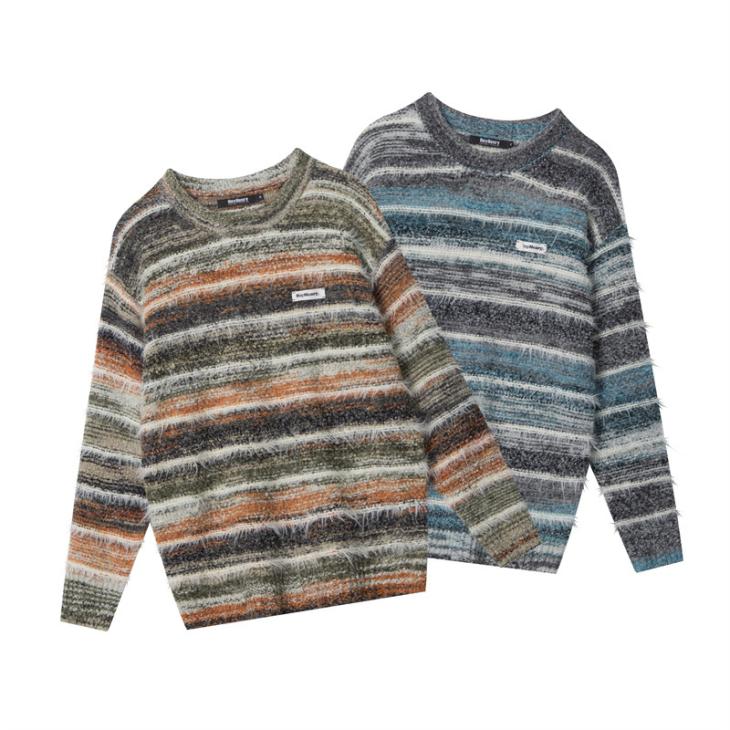 Mens Regular Fit Mixed Yarn Stripe Mix Pullover  |  Knitwear Clothing Knitwear