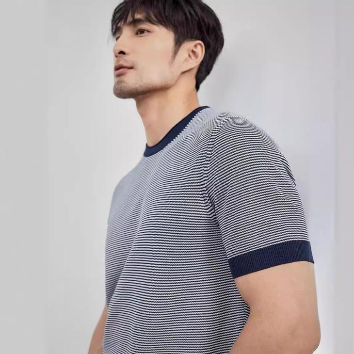 Mens Short Sleeve Feeder Stripe T-Shirt  |  Knitwear Clothing Knitwear