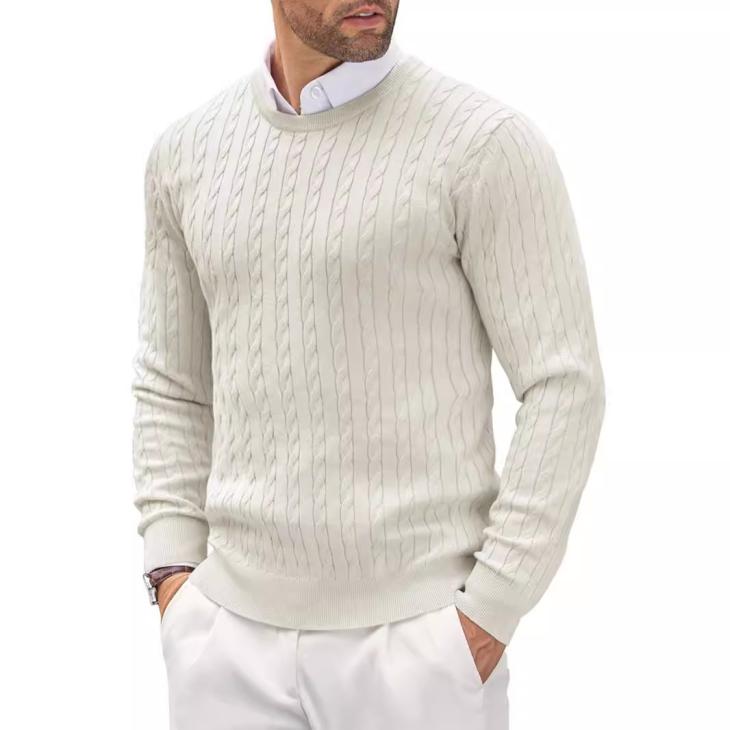 Mens Supima Cotton Cable Crewneck Sweater  |  Knitwear Clothing Knitwear