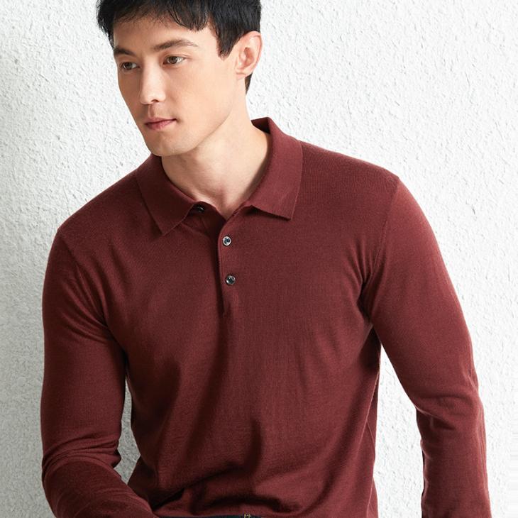 Mens Trafford – Long Sleeve Merino Half Button Polo  |  Polos Clothing Mens