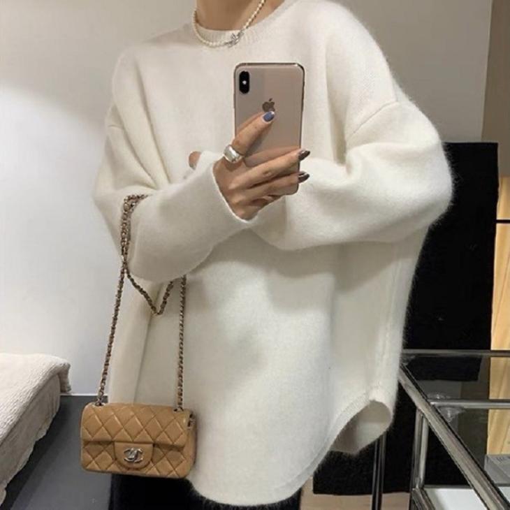 Womens Bouclé Crew Neck Sweater  |  Sweaters & Cardigans Clothing Ivory