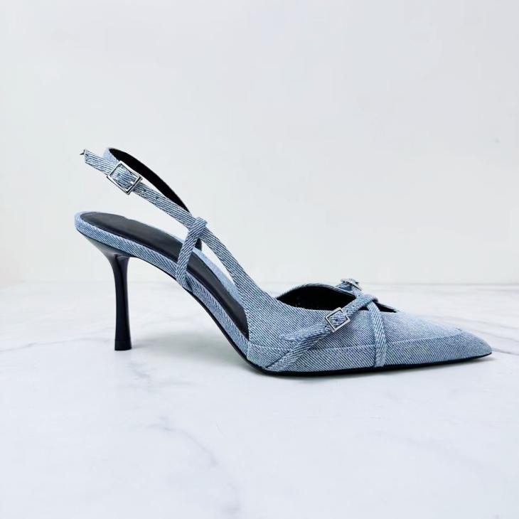 Womens Buckled Denim Kitten Heels  |  Heels Heels Dark Blue