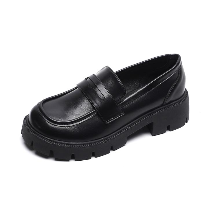 Womens Chunky Sole Faux Leather Loafers  |  Flats Flats Black