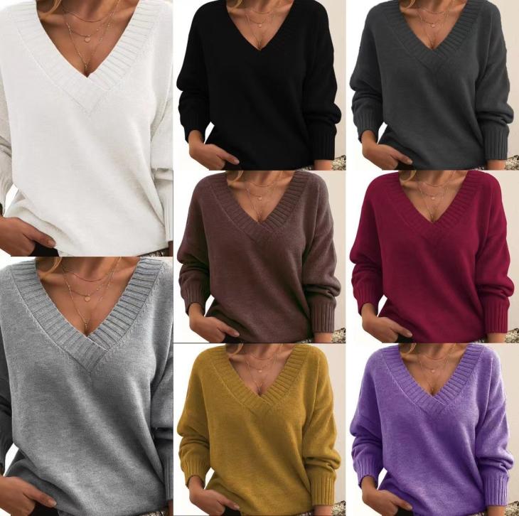 Womens Chunky V-Neck Sweater  |  Sweaters & Cardigans Clothing Oatmeal