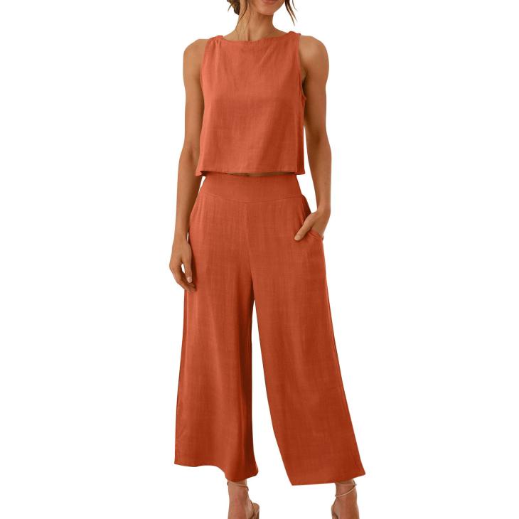 Womens Core Linen High Waisted Wide Leg Pant  |  Pants Clothing Pants