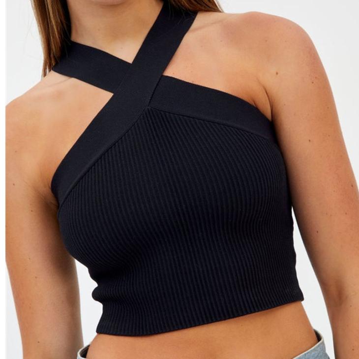 Womens Cross Over Knitted Strap Top  |  Tops & T-Shirts Clothing Tops & T-Shirts