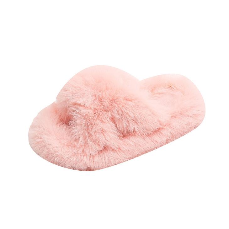 Womens Fluffy Double Strap Slippers  |  Slippers Shoes Pink