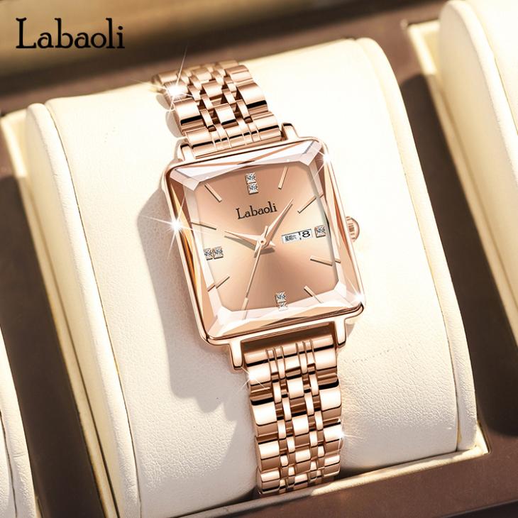 Womens La Tetragonne Multifunction Full Gold Link Watch  |  Watches Accessories Watches