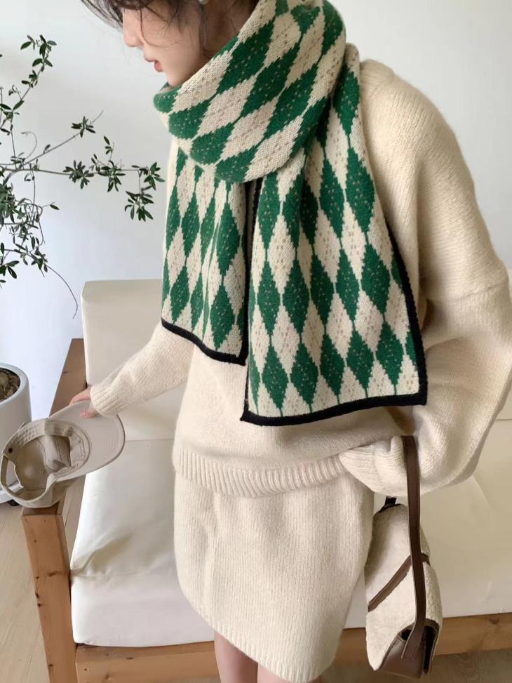 Womens Rita Ora Argyle Scarf  |  Hats, Gloves & Scarves Accessories Green