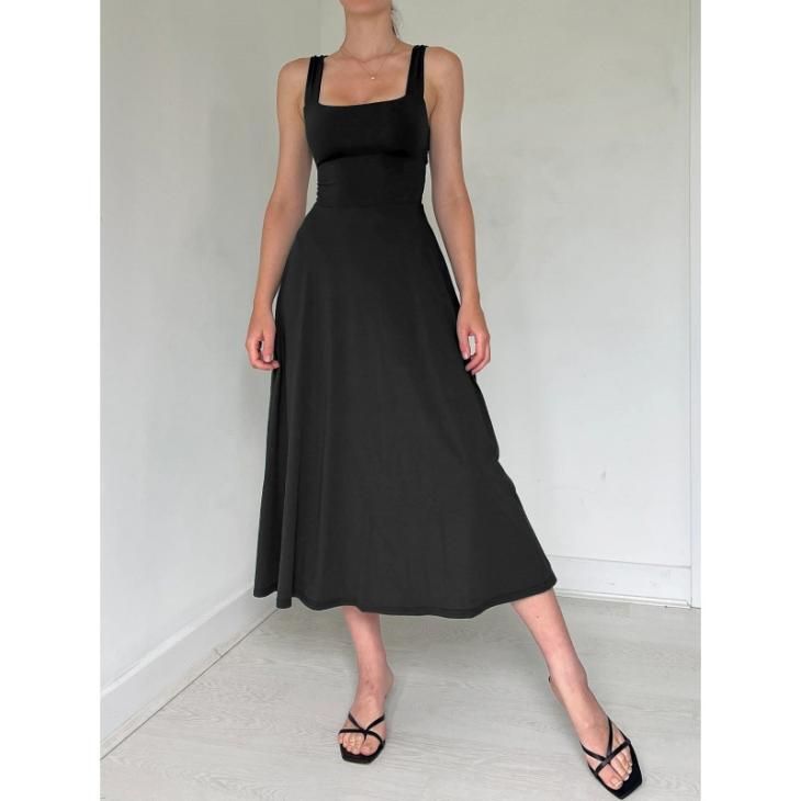 Womens The Ultimate Muse High Waist Square Neck Midi Dress  |  Dresses Clothing Dresses