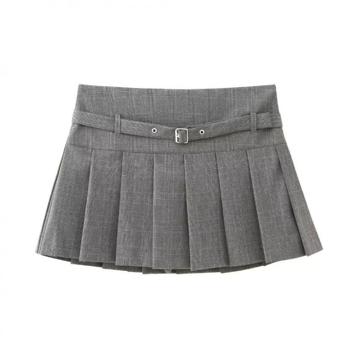 Womens Buckle Pleated Mini Skirt  |  Skirts Clothing Light Gray